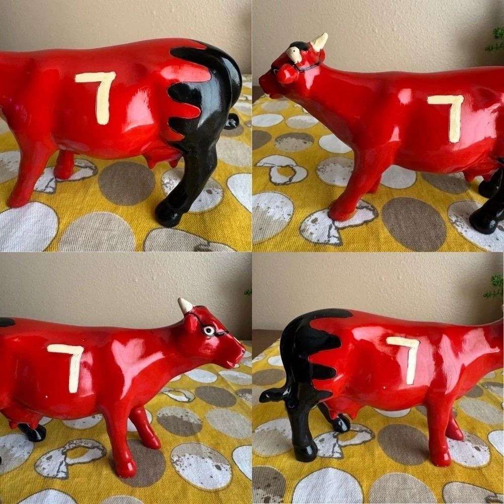 K’s Collection red black striped grid hand painted Cow figurine